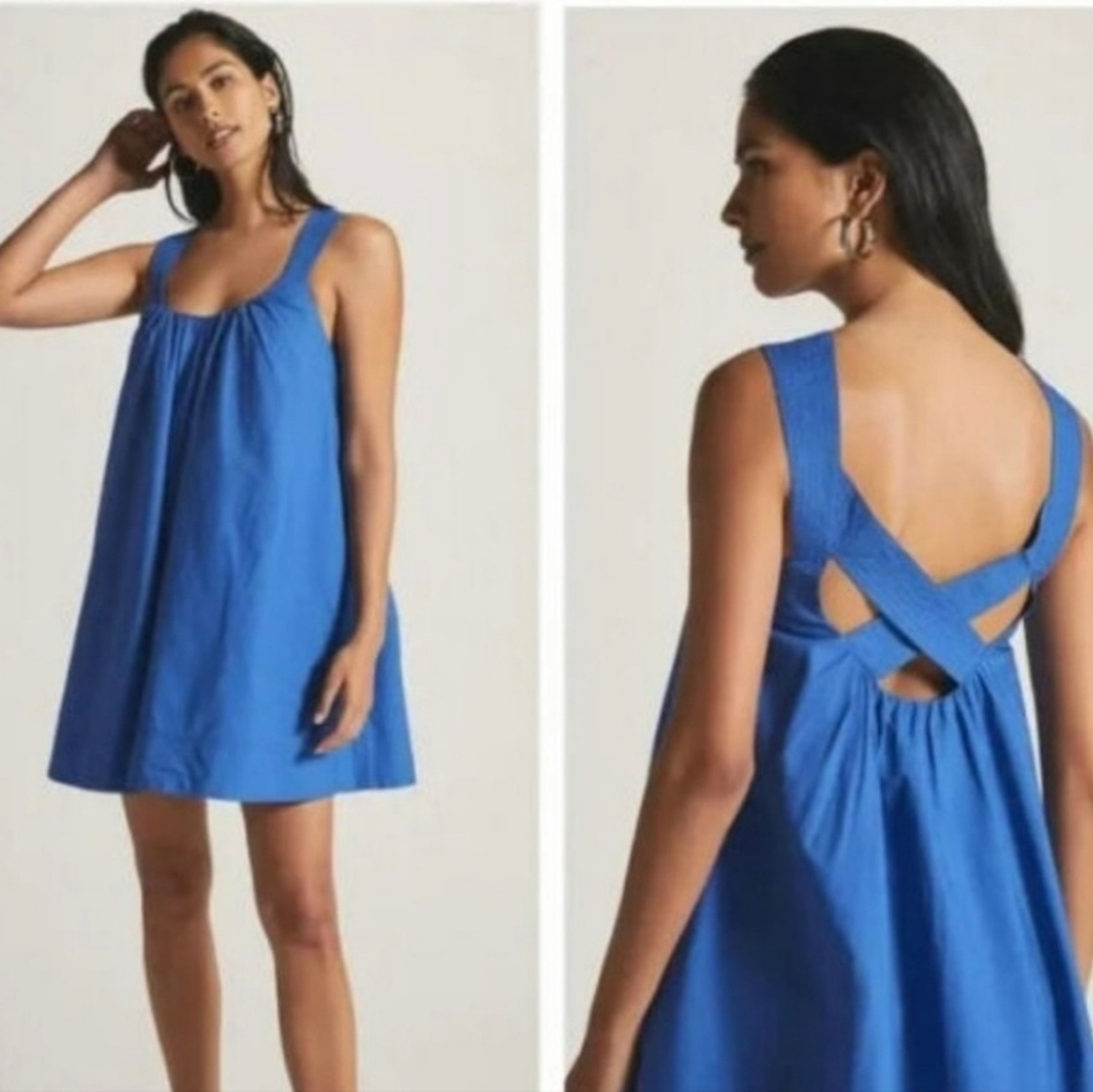 Anthropologie Maeve blue baby doll dress with pockets